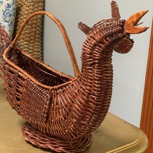 Vintage Hand Made Rooster Wicker Egg Basket